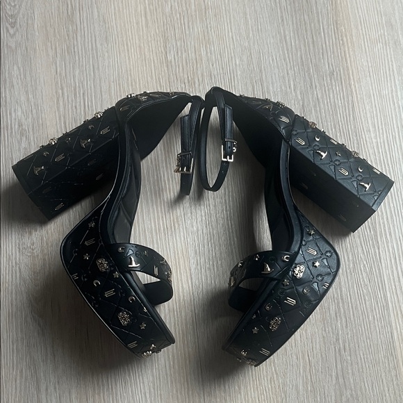 Aldo x Wicked Take Flight Black Gold Vegan Leather Platform Heels - Picture 4 of 9